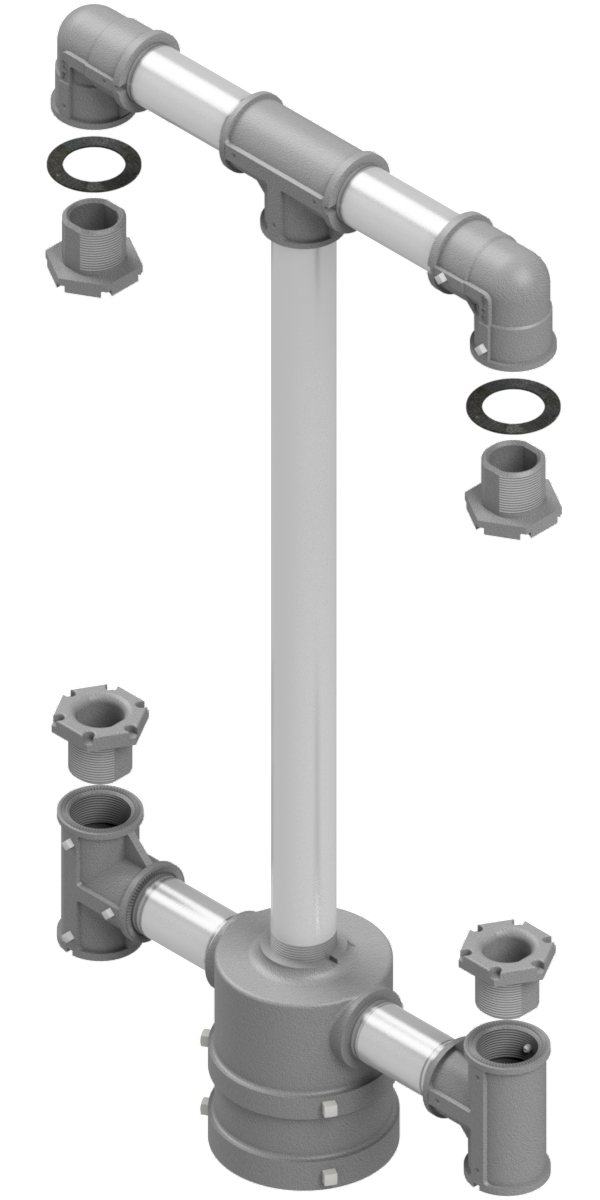 SE-3090 Post Top Assy, 3-Way 16-½” CTC, Alum for 4-½” OD Pole, Cast Nipple