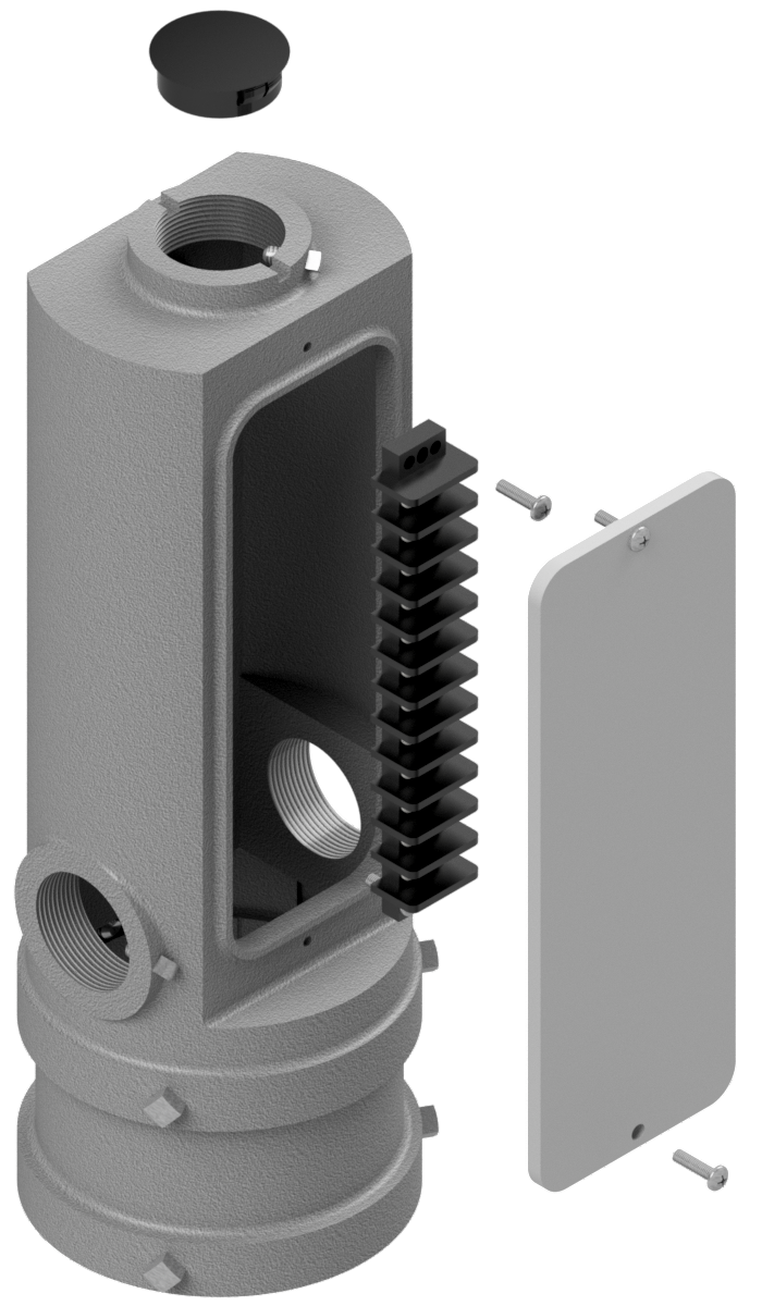 SE-3074 Terminal Compartment Assy, Vertical, Alum 3-Way Post Top for 4-½” OD Pole