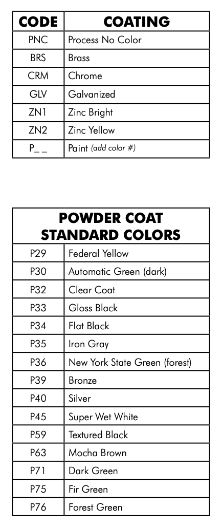 Paint Colors, Coatings, Powder Coat Standard Colors